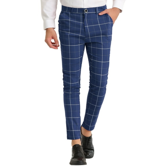 Lars Amadeus Men's Dress Plaid Slim Fit Flat Front Business Checked Trousers