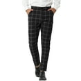 thumbnail image 1 of INSPIRE CHIC Men's Dress Plaid Slim Fit Flat Front Business Pants with Pockets 28 Black, 1 of 7