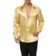 thumbnail image 1 of INSPIRE CHIC Men's Dress Satin V Neck Long Sleeves Button Down Party Shirts S Golden, 1 of 6