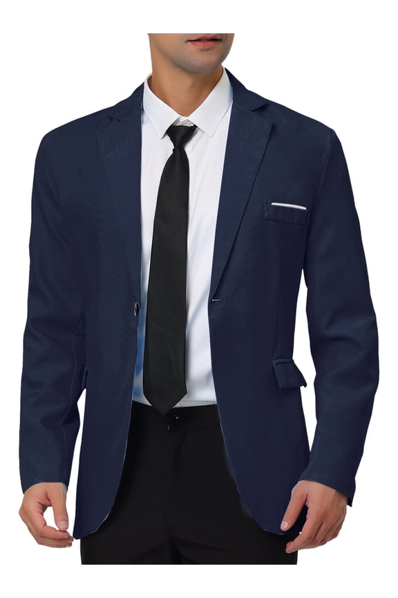 Men's Coat Slim Fit Blazer Single Breasted One Button Formal Coat 2XL Navy Blue