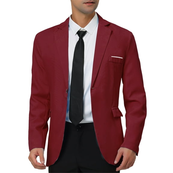 INSPIRE CHIC Men's Coat Slim Fit Blazer Single Breasted One Button Formal Coat S Burgundy