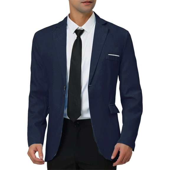 INSPIRE CHIC Men's Coat Slim Fit Blazer Single Breasted One Button Formal Coat S Navy Blue