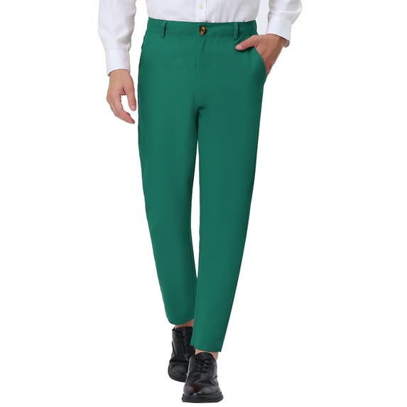 INSPIRE CHIC Men's Dress Solid Color Pants Straight Front Chino Slacks