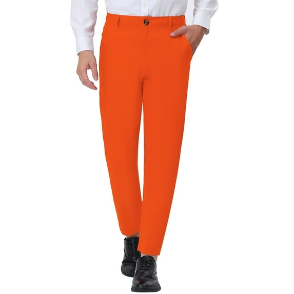 INSPIRE CHIC Men's Dress Solid Color Pants Straight Front Chino Slacks