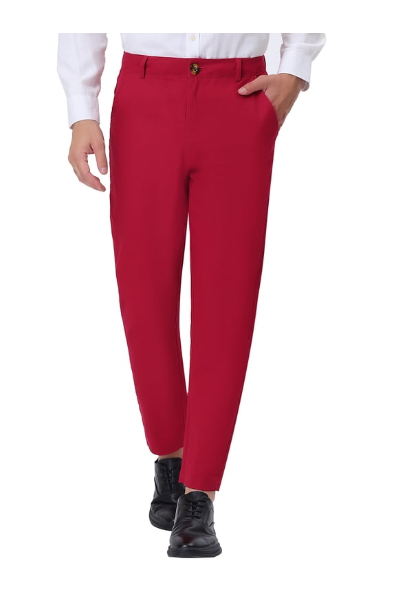 Men's Dress Solid Color Pants Straight Front Chino Slacks