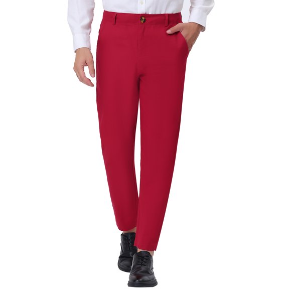 INSPIRE CHIC Men's Dress Solid Color Pants Straight Front Chino Slacks