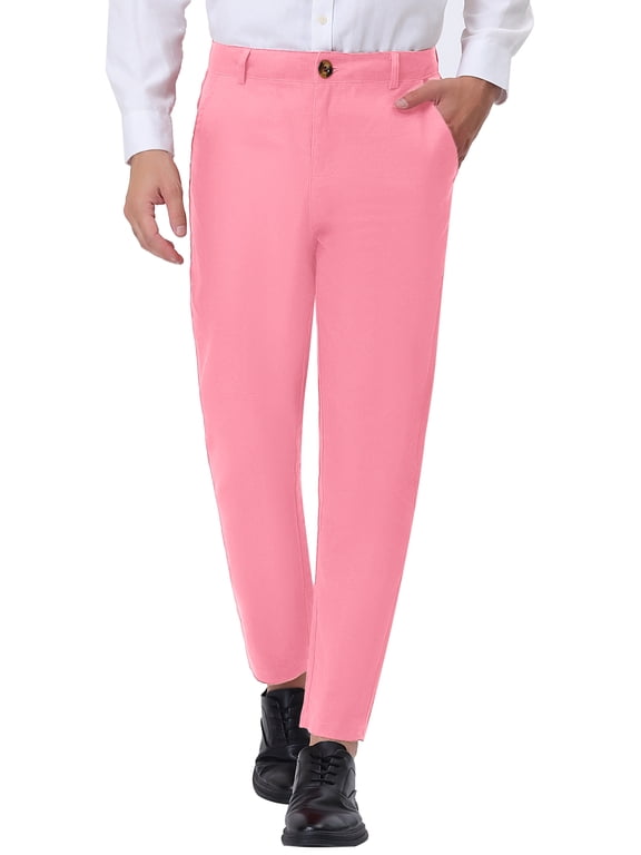 Men's Dress Solid Color Pants Straight Front Chino Slacks Pink 30