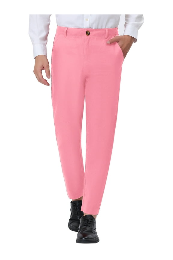 Men's Dress Solid Color Pants Straight Front Chino Slacks