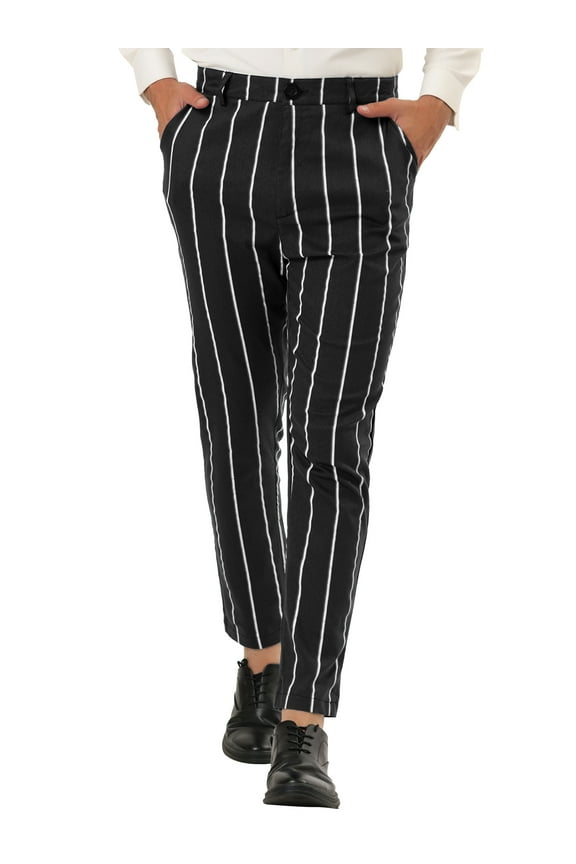 Men's Dress Stripe Pants Slim Fit Flat Front Business Trousers 36 Black