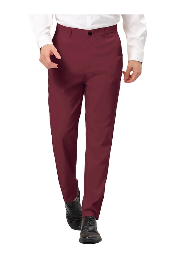 Men's Dress Trousers Solid Color Flat Front Skinny Business Pants 32 Burgundy