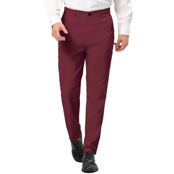 INSPIRE CHIC Men's Dress Trousers Solid Color Flat Front Skinny Business Pants 34 Burgundy