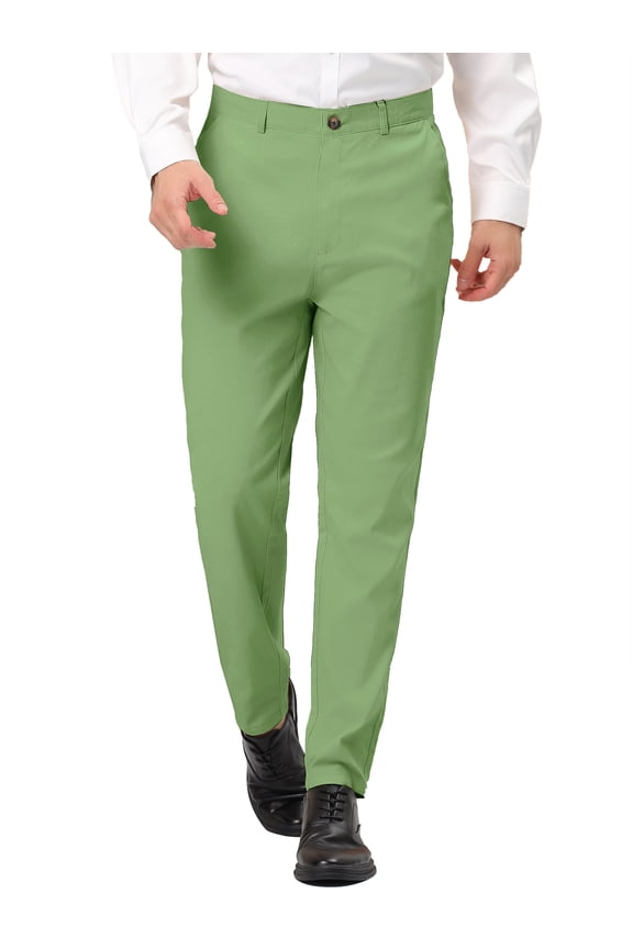 Men's Dress Trousers Solid Color Flat Front Skinny Business Pants 30 Green