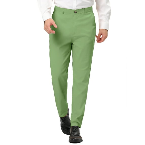 INSPIRE CHIC Men's Dress Trousers Solid Color Flat Front Skinny Business Pants 30 Green