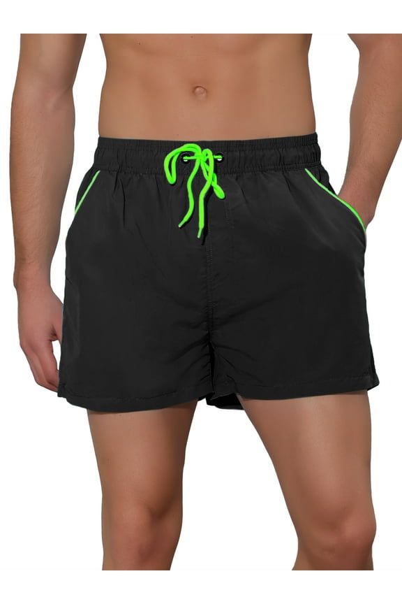 Men's Elastic Waist Solid Color Summer Sport Swim Board Shorts Black 34