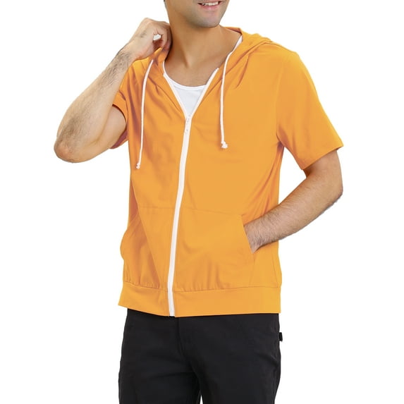 Lars Amadeus Men's Short Sleeve Hoodie Solid Color Zip up Hoodies