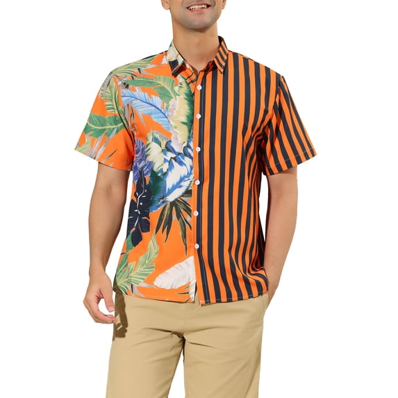 Lars Amadeus Men's Floral Stripes Patchwork Button Down Summer Printed Shirts