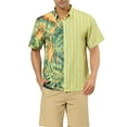 thumbnail image 1 of INSPIRE CHIC Men's Floral Stripes Patchwork Button Down Summer Printed Shirts S Yellow Green, 1 of 6