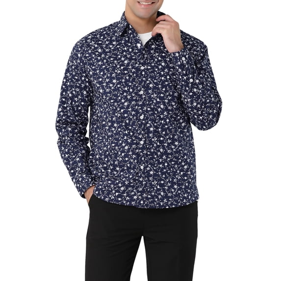 Lars Amadeus Men's Flower Palm Long Sleeve Button Down Hawaiian Shirt
