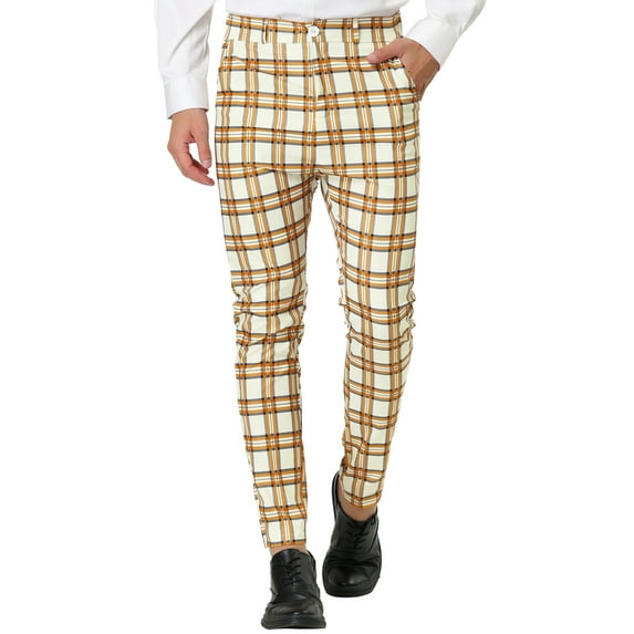 INSPIRE CHIC Men's Formal Color Block Slim Fit Flat Front Plaid Dress Pants