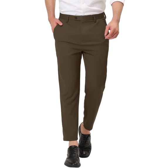 Lars Amadeus Men's Formal Cropped Pants Solid Color Flat Front Dress Trousers