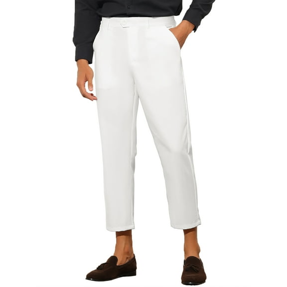 INSPIRE CHIC Men's Formal Cropped Pants Solid Color Flat Front Dress Trousers 30 White