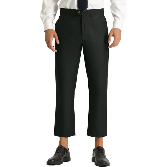 INSPIRE CHIC Men's Formal Cropped Pants Solid Color Flat Front Dress Trousers Black 30