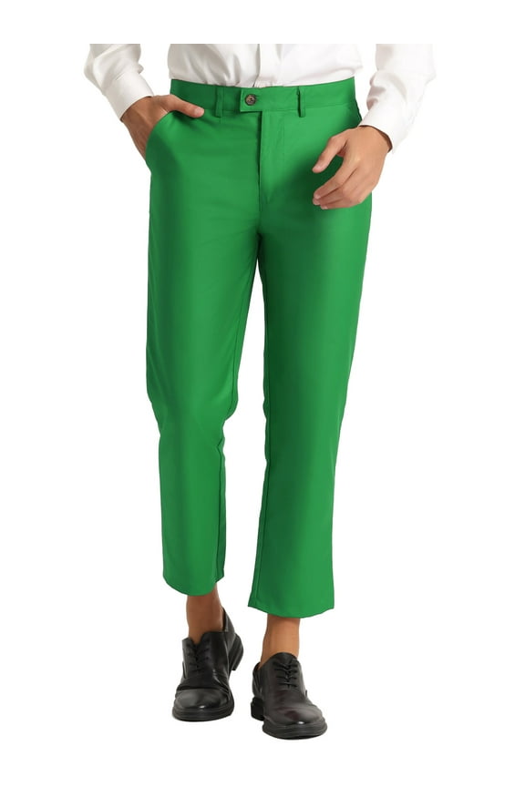 Men's Formal Flat Front Skinny Office Prom Cropped Dress Pants 32 Green