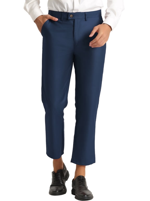 Men's Formal Flat Front Skinny Office Prom Cropped Dress Pants 28 Blue