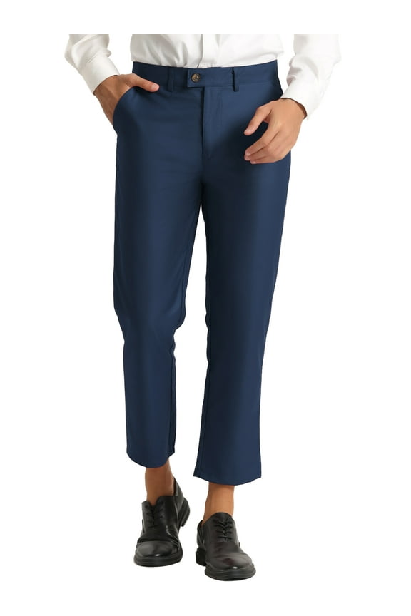 Men's Formal Flat Front Skinny Office Prom Cropped Dress Pants 32 Blue
