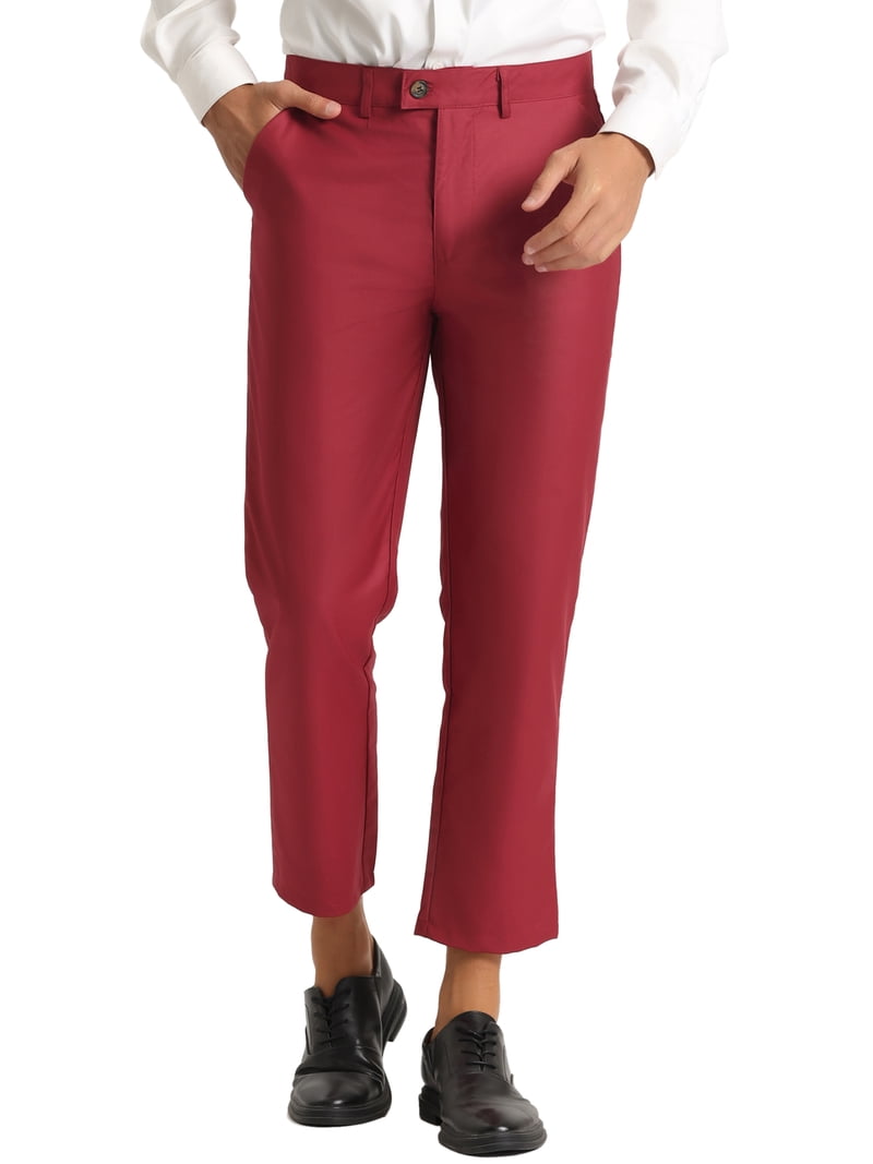 Inspire Chic Men's Formal Flat Front Skinny Office Prom Cropped Dress Pants 32 Burgundy, Red