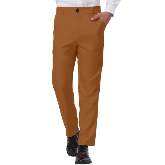 INSPIRE CHIC Men's Formal Flat Front Straight Fit Solid Prom Dress Pants 28 Light Brown