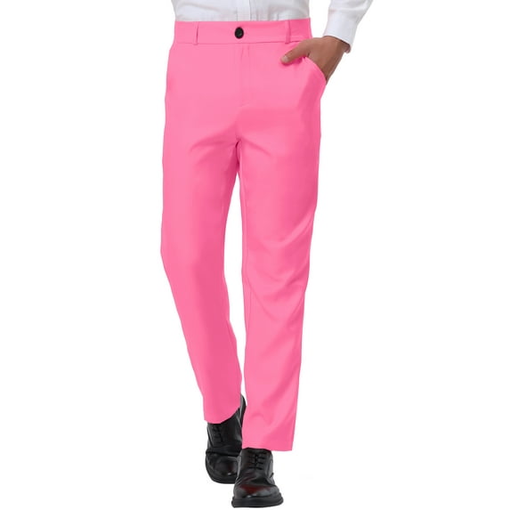 INSPIRE CHIC Men's Formal Flat Front Straight Fit Solid Prom Dress Pants 30 Pink