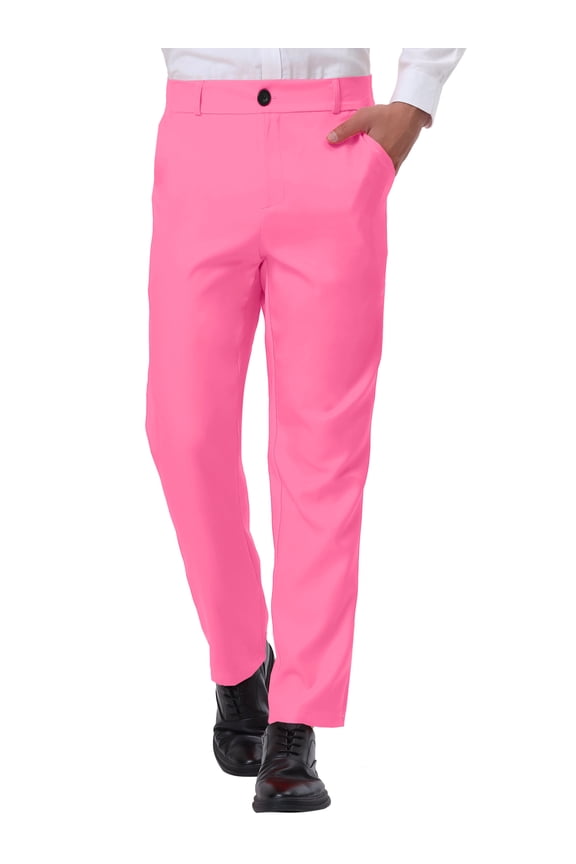 Men's Formal Flat Front Straight Fit Solid Prom Dress Pants 38 Pink