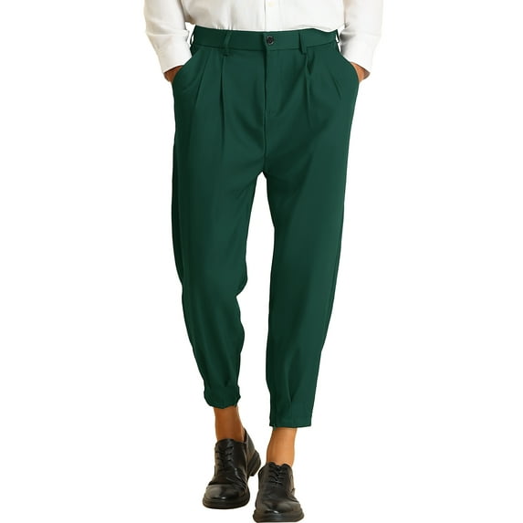 INSPIRE CHIC Men's Formal Pants Pleated Front Zip Hem Tapered Cropped Pants 32 Dark Green