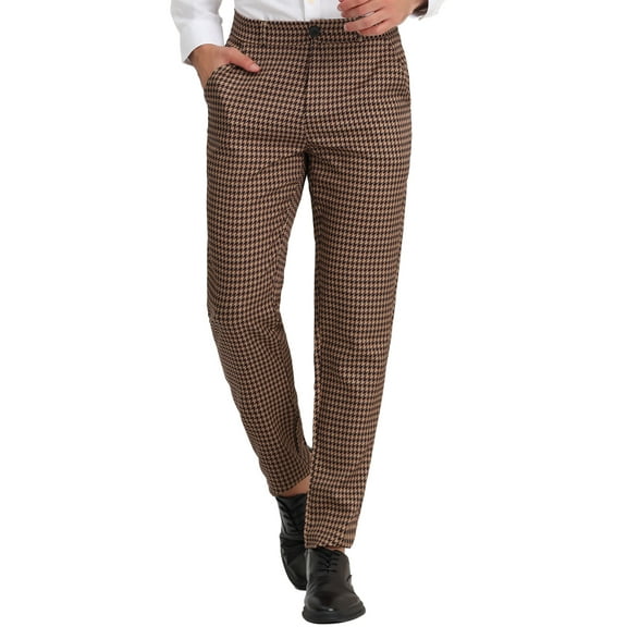 INSPIRE CHIC Men's Casual Geometric Printed Color Block Flat Front Dress Pants 38 Brown