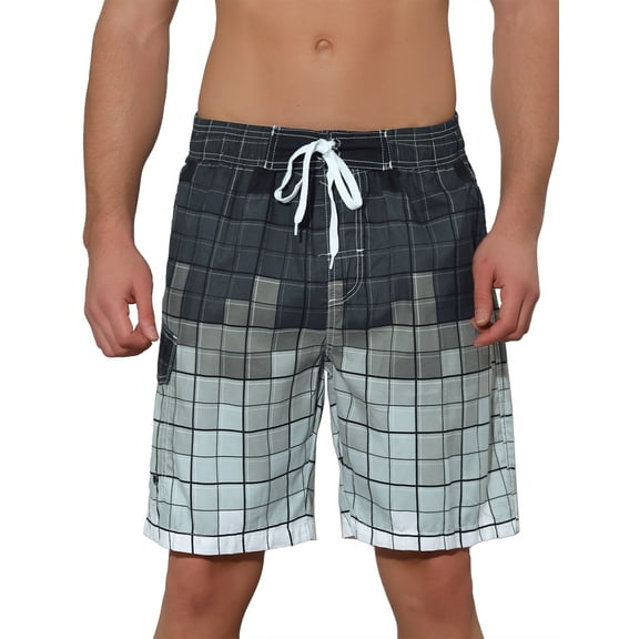 INSPIRE CHIC Men's Hawaiian Drawstring Waist Color Block Plaid Board Shorts