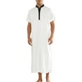 thumbnail image 1 of INSPIRE CHIC Men's Henley Collar Nightshirt Short Sleeves Contrast Color Sleep Wear Gown M White, 1 of 6