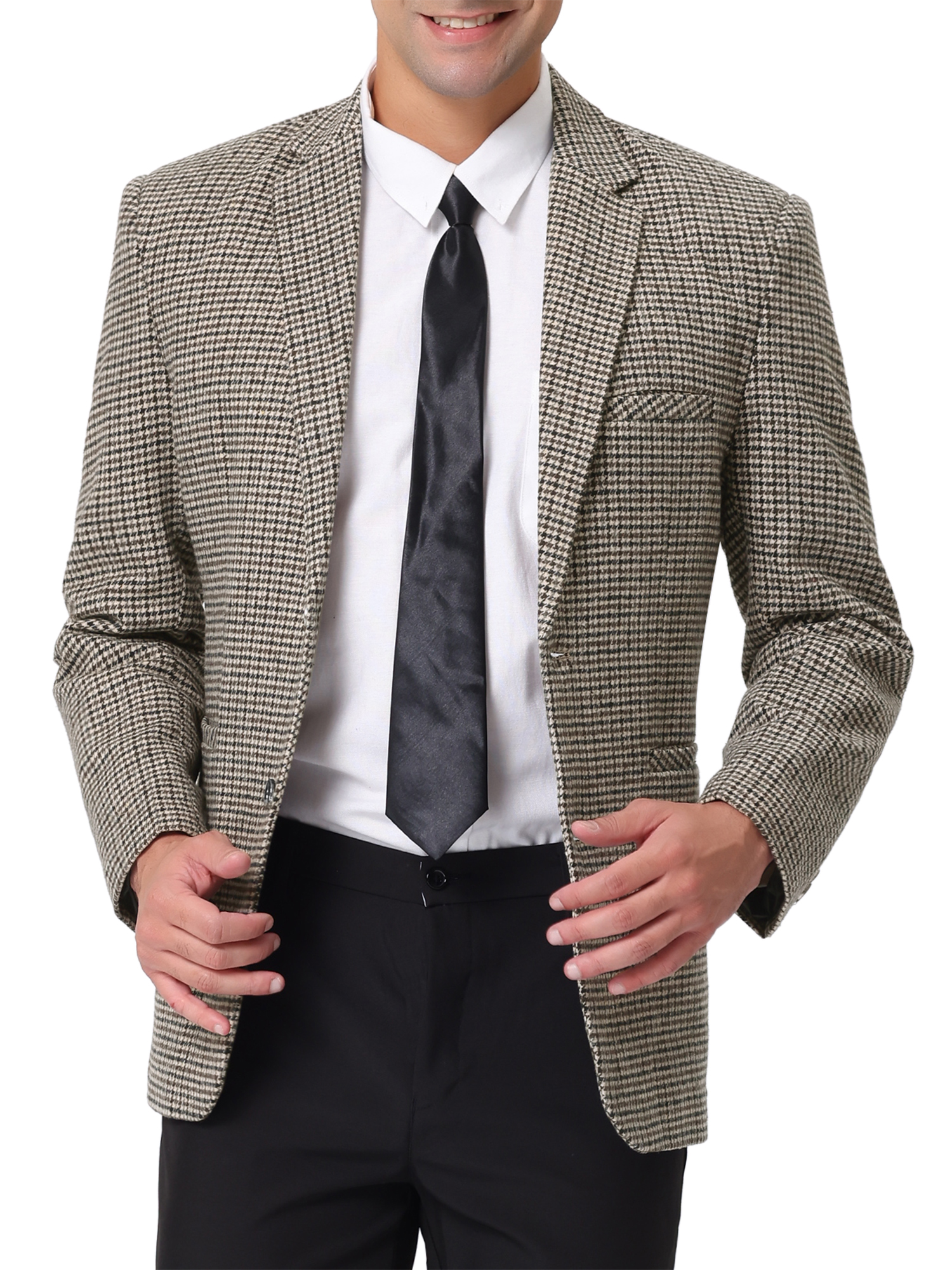Lars Amadeus Men's Houndstooth Blazer Notched Lapel Suit Jacket Plaid