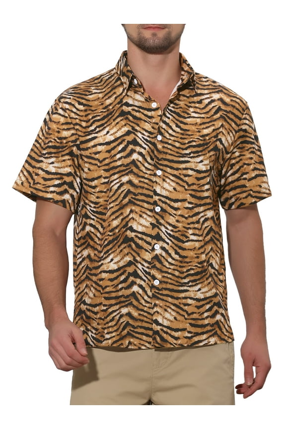 Men's Leopard Print Short Sleeve Vintage Animal Cheetah Print Shirt S Tiger Print