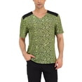 thumbnail image 1 of INSPIRE CHIC Men's Leopard Printed T-Shirt V Neck Short Sleeves Top S Green Black, 1 of 6