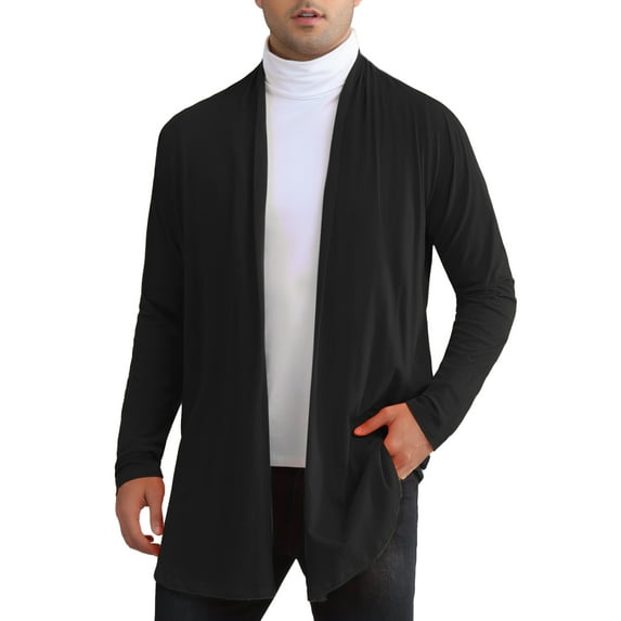 INSPIRE CHIC Men's Jackets Cardigan Shawl Lapel Long Sleeve Regular Fit Open Front Top XL Black