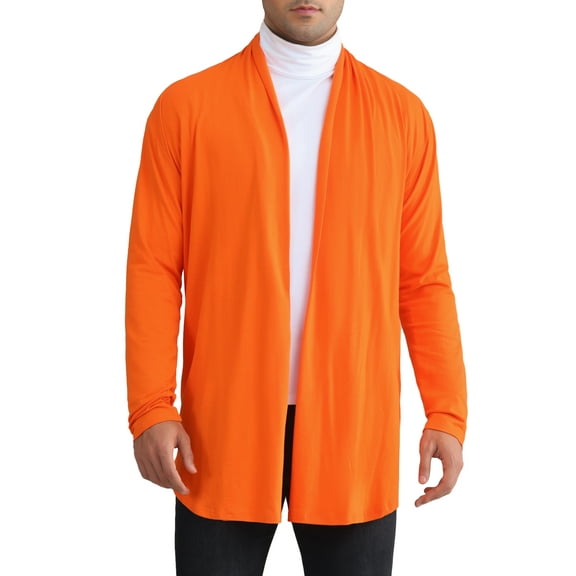 INSPIRE CHIC Men's Jackets Cardigan Shawl Lapel Long Sleeve Regular Fit Open Front Top M Orange