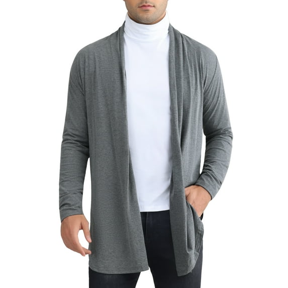 INSPIRE CHIC Men's Jackets Cardigan Shawl Lapel Long Sleeve Regular Fit Open Front Top 2XL Gray