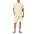 thumbnail image 1 of Lars Amadeus Men's Linen Sets Band Collar Button Down Short Sleeves Shirt Solid Beach Shorts, 1 of 6