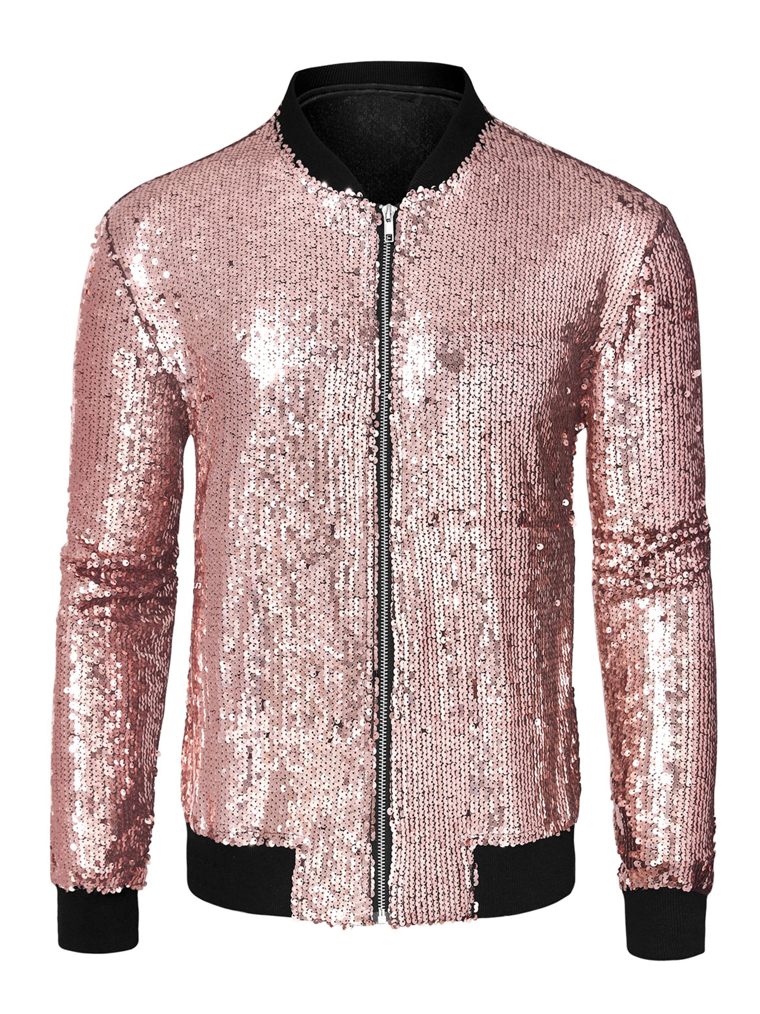 Lars Amadeus Men's Long Sleeve Zipper Glitter Bomber Jacket Coats - image 1 of 6