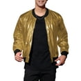 thumbnail image 1 of INSPIRE CHIC Men's Jackets Shining Bomber Shiny Reflective Zip Up Ribbed Cuffs Jackets S Golden, 1 of 6
