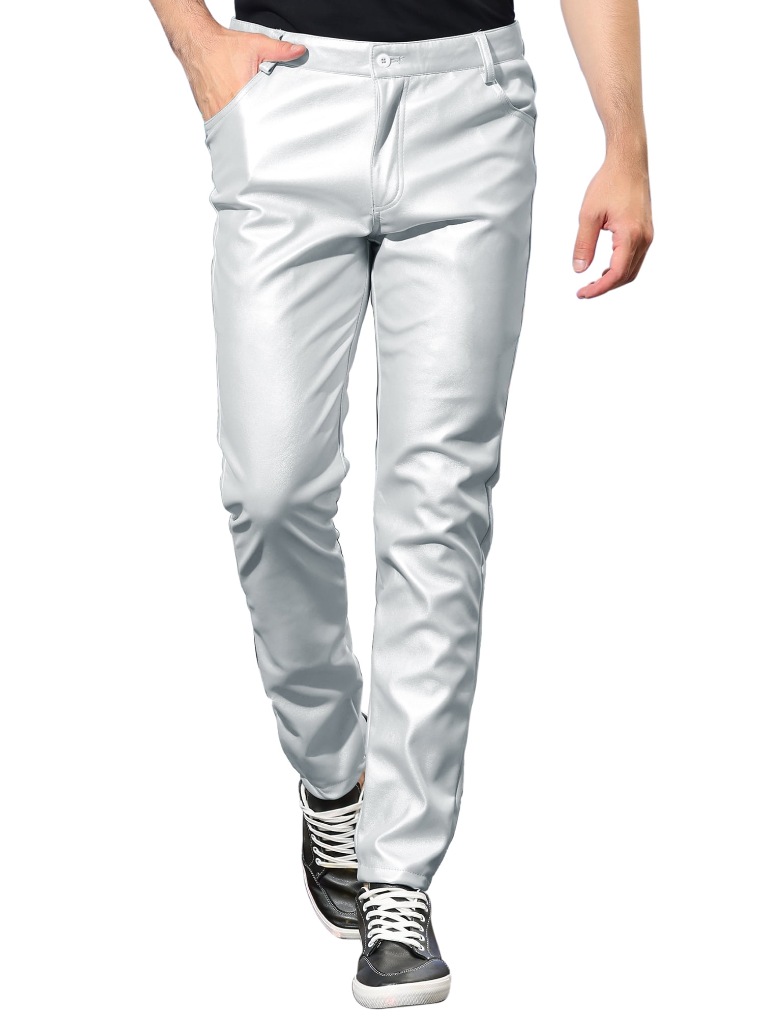 Lars Amadeus Men s Metallic Pants Slim Fit Night Club Disco Shiny