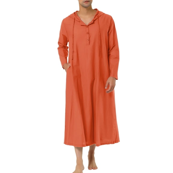 INSPIRE CHIC Men's Nightshirt Long Sleeves Hooded Loungewear Nightgown Pajamas M Orange Red