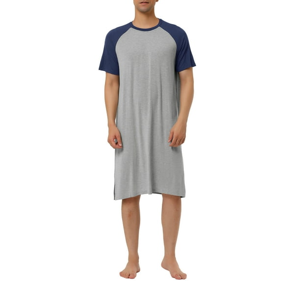 INSPIRE CHIC Men's Nightshirt Raglan Short Sleeve Comfy Lounge Soft Loose Nightgown L Light Gray