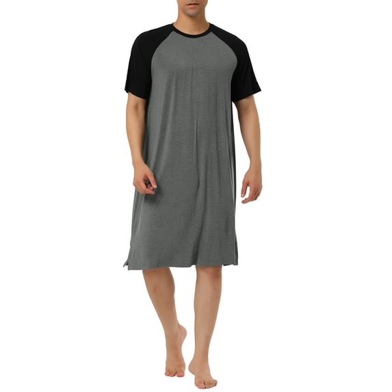 INSPIRE CHIC Men's Nightshirt Raglan Short Sleeve Comfy Lounge Soft Loose Nightgown 2XL Dark Gray Black